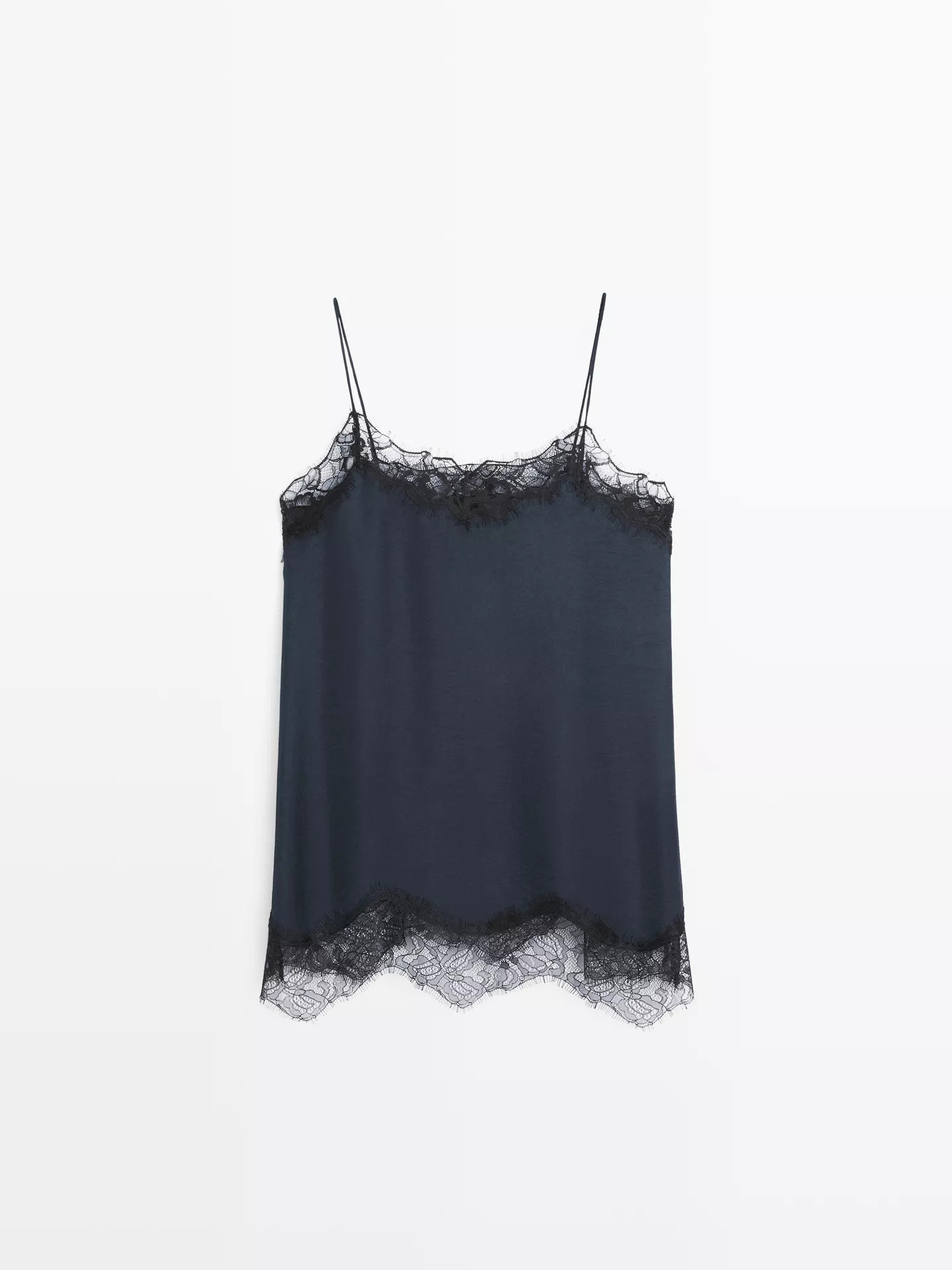 Camisole top with contrast lace detail | Massimo Dutti UK