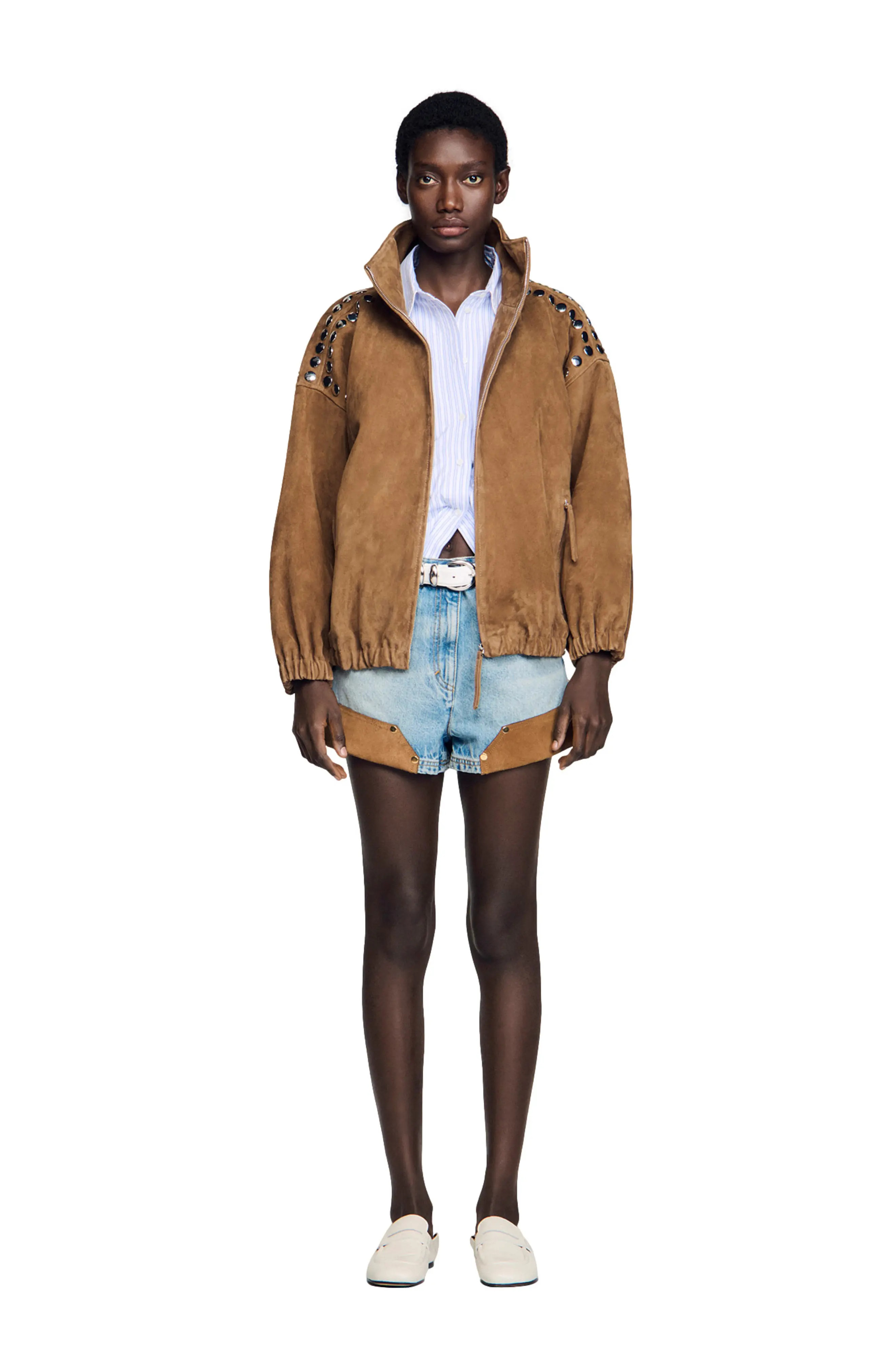 SANDRO Studded suede jacket (Women) | Nordstrom | Nordstrom