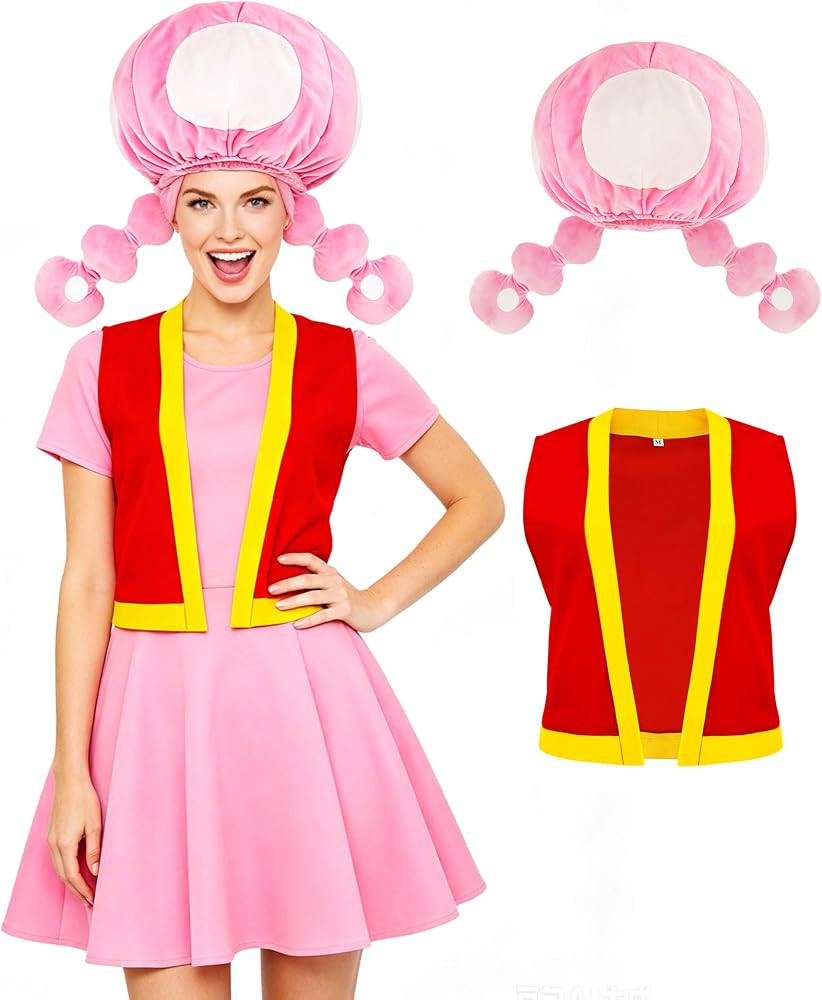 Women Mushroom Cosplay Pink Dress With Vest Halloween Outfit | Amazon (US)