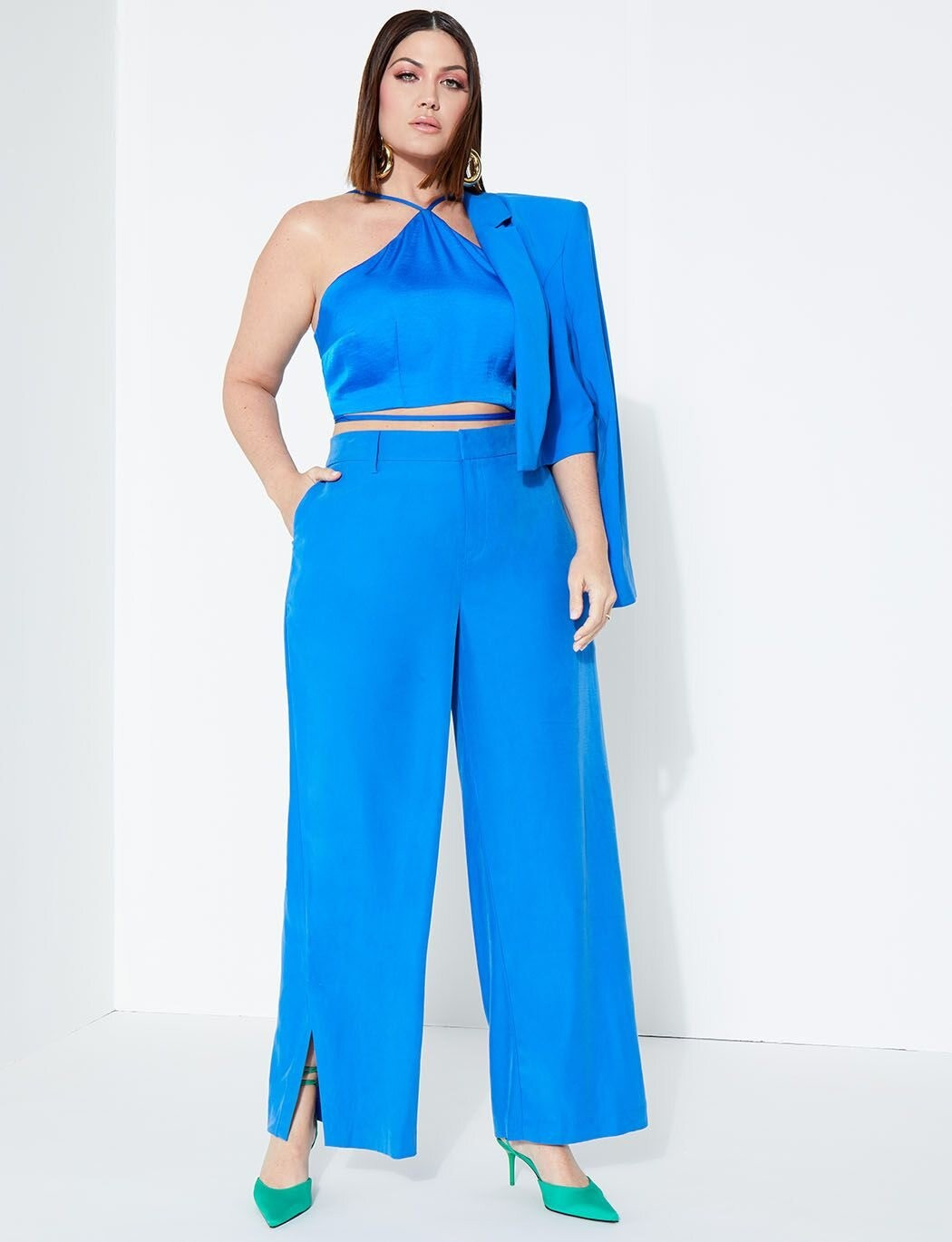 Wide Leg Trouser With Side Slits | Women's Plus Size Pants | ELOQUII | Eloquii