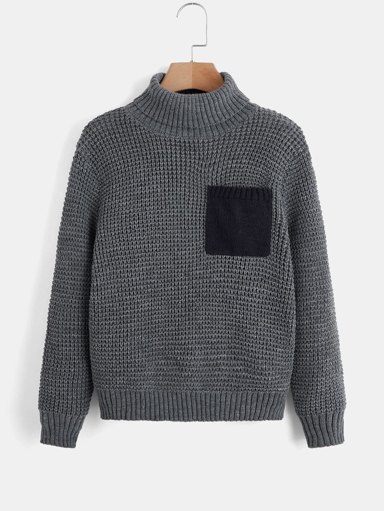 SHEIN Boys Contrast Pocket Turtleneck Sweater | SHEIN