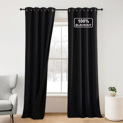 NICETOWN Blackout Curtain Panels Thermal Insulated Window Curtains for Bedroom Living Room, 52" x 96", Black, 2 Panels | Target