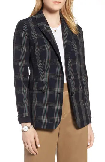 Women's 1901 Puckered Plaid Blazer, Size 0 - Blue | Nordstrom