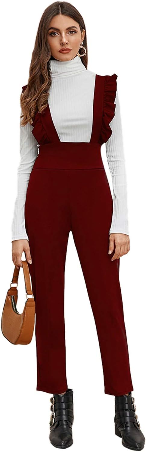 MAKEMECHIC Women's Casual High Waist Pants Suspender Jumpsuits Overalls | Amazon (US)