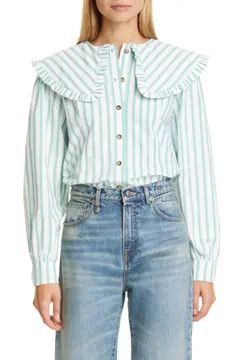 Stripe Ruffle Collar Cotton Poplin Blouse | Nordstrom