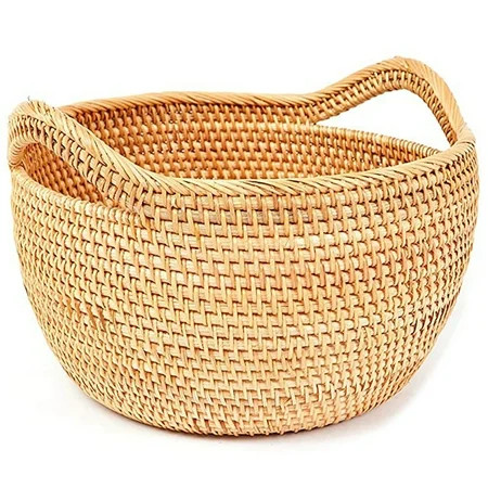 Round Rattan Bowl with Straps - Wicker Basket for Organizing Storage. Picnic Basket (11.8 inch) | Walmart (US)