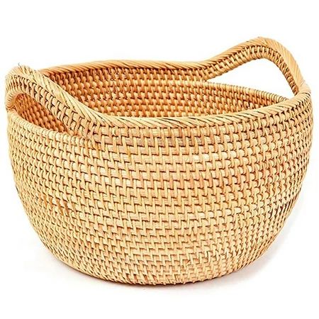 Round Rattan Bowl with Straps - Wicker Basket for Organizing Storage. Picnic Basket (11.8 inch) | Walmart (US)