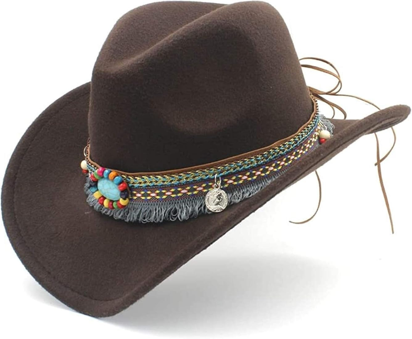Jdon-hats, Womens Fashion Western Cowboy Hat for Lady Tassel Felt Cowgirl Sombrero Caps Hats | Amazon (US)
