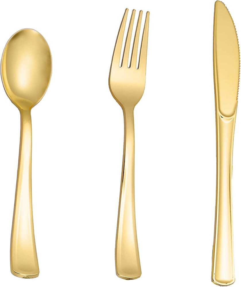 N9R 60pcs Gold Plastic Silverware - Gold Plastic Cutlery Set Disposable Flatware Dinnerware -30 G... | Amazon (US)