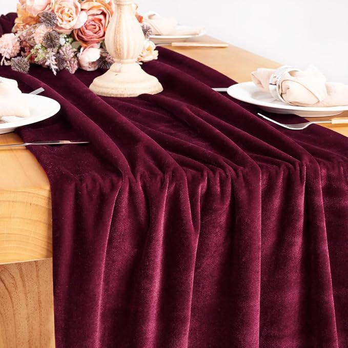 Socomi Burgundy Wine Red Velvet Table Runner 20 x 120 Inches 10ft Luxurious Thick Cotton Christma... | Amazon (US)