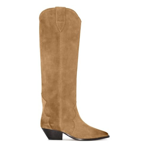 GTBINGGO Suede Knee High Boots for Women Pointed Toe Cowboy Boots Chunky Low Heels Tall Long Boots Dressy Pull on Wide Calf Fashion Casual Tan Camel | Amazon (US)