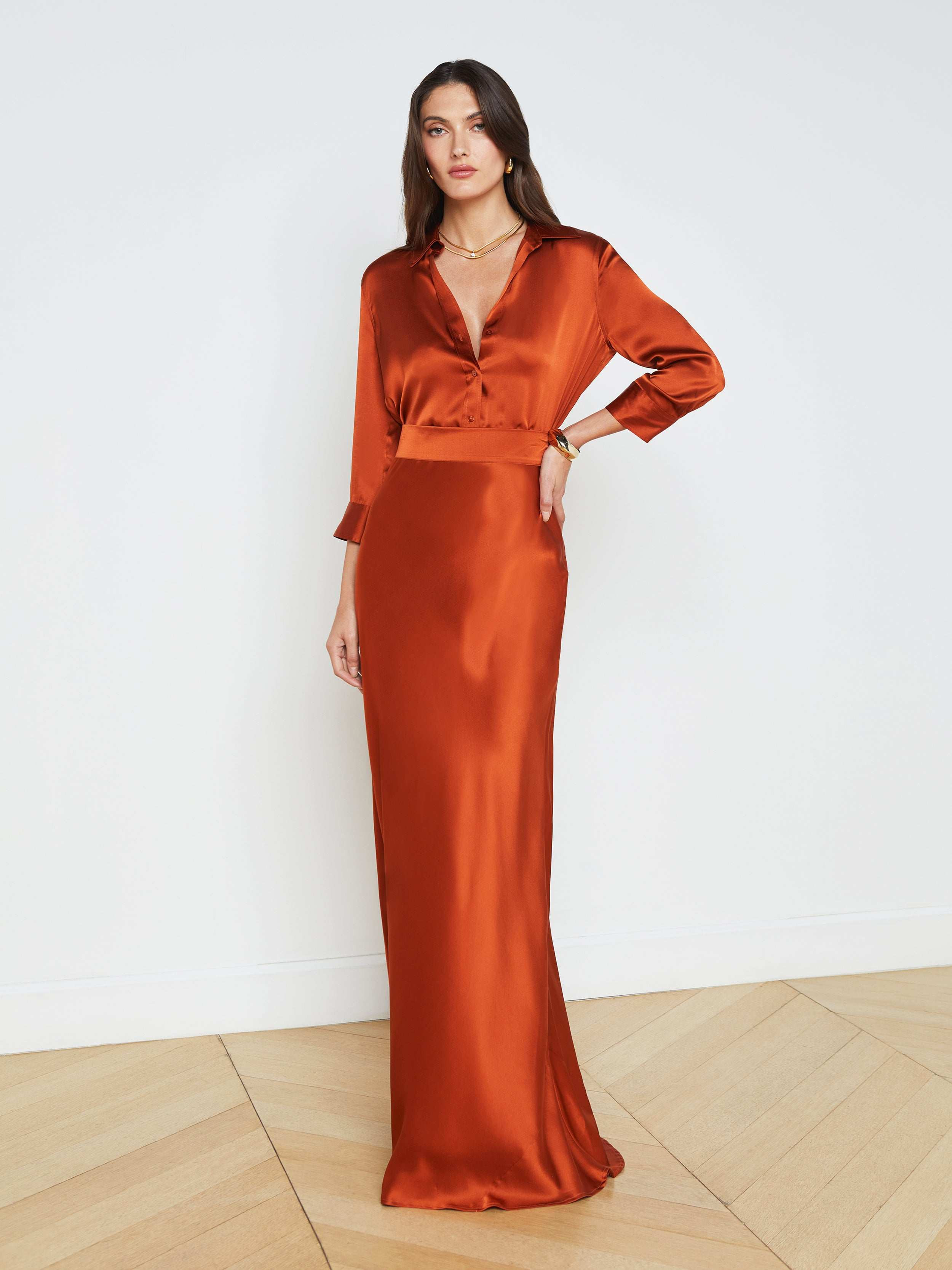 L'AGENCE - Ryker Silk Maxi Skirt in Sienna | L'Agence