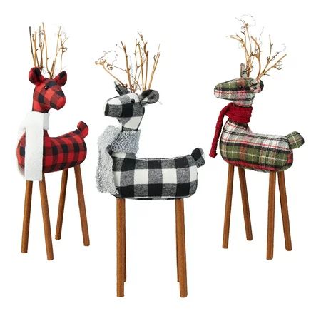 Holiday Time Medium Fabric Deer Table Top Christmas Decorations, Multiple Colors, Set of 3 | Walmart (US)