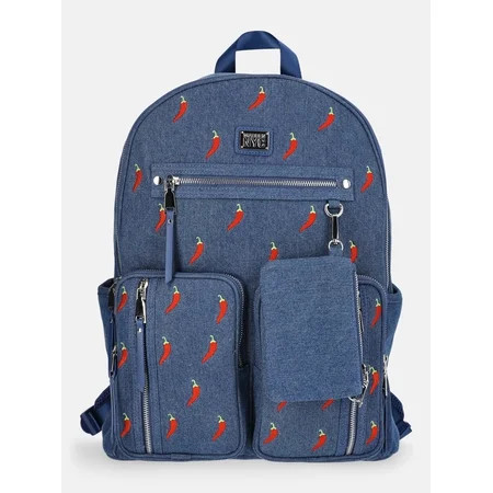 Madden NYC Women's Double Pocket Dome Backpack with Pouch, Chili Denim | Walmart (US)