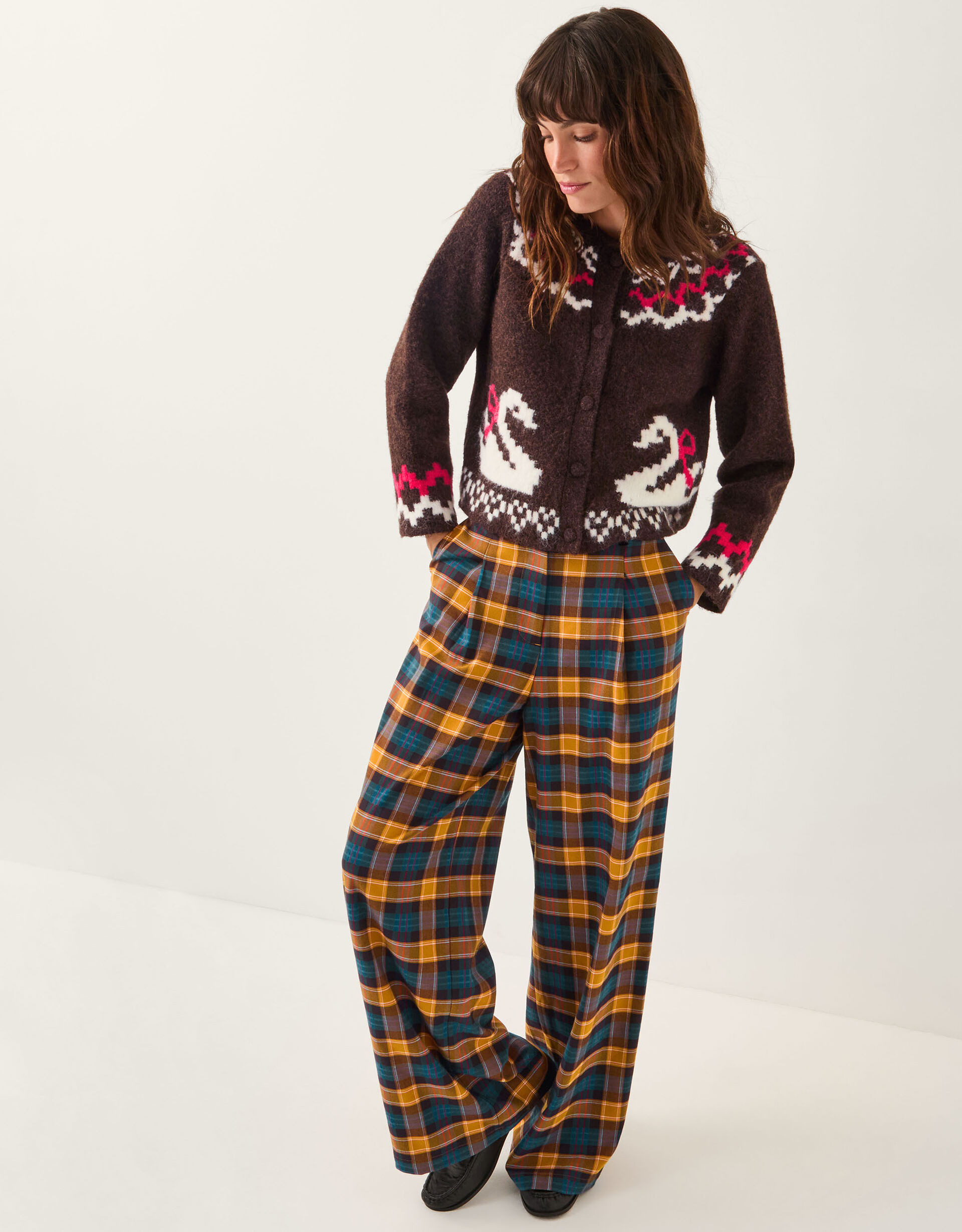 Monsoon x Sarah Corbett-Winder Swan Fair Isle Cardigan Brown | Monsoon (UK)