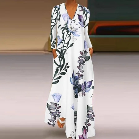 〖Follure〗Plus Size Fashion Women Casual Plus Size V-Neck Flower Print Long Sleeve Loose Dress | Walmart (US)