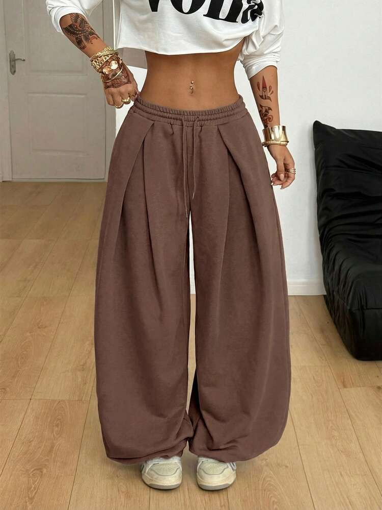 Coolane Women's Fall/Winter Streetwear Basic Daily Wear Going Out Casual Grey Baggy Low Rise Cuffed Pants | SHEIN