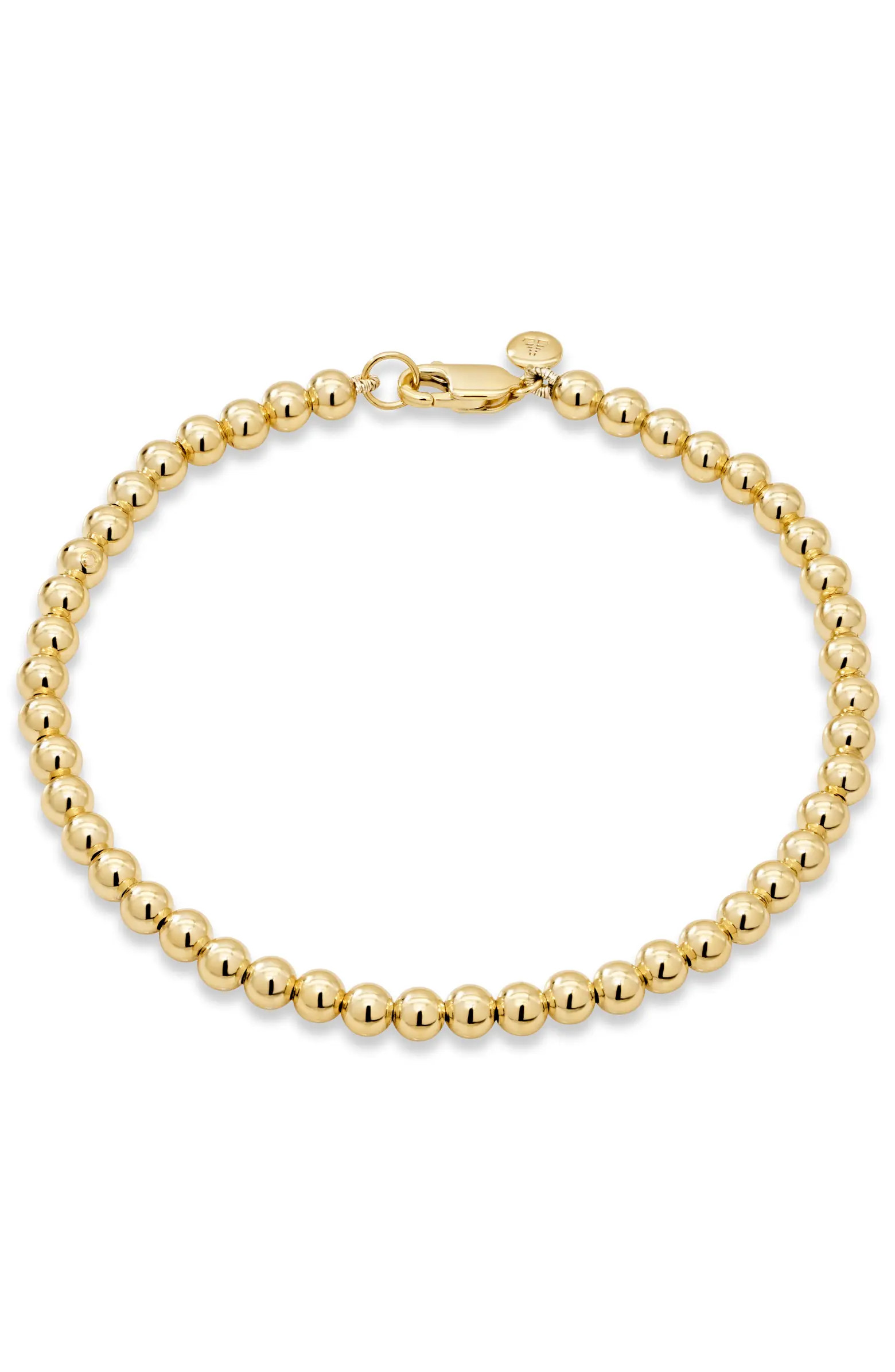 DEVATA 4mm Beaded Ball Chain Bracelet in Gold Plated Sterling Silver | Nordstrom | Nordstrom