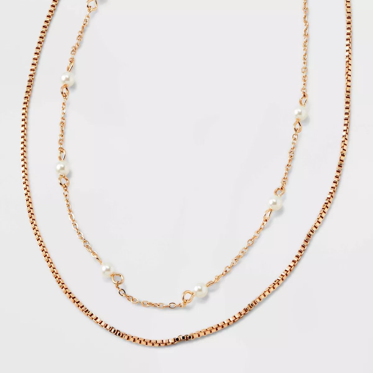 Gold 2 Row Clear Stone Pearl Ball Necklace - A New Day™ Gold | Target