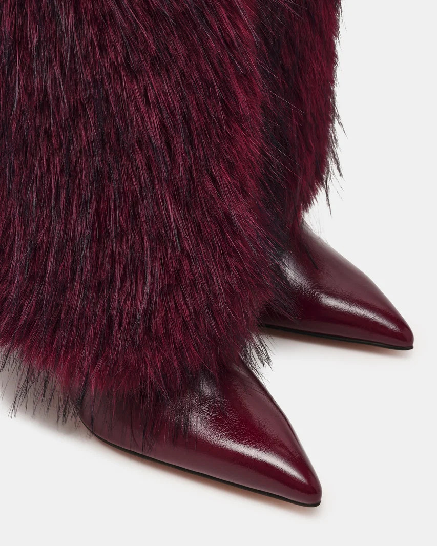 ICON Dark Cherry Pointed-Toe Faux Fur Knee-High Stiletto Women's Boot | Steve Madden (US)