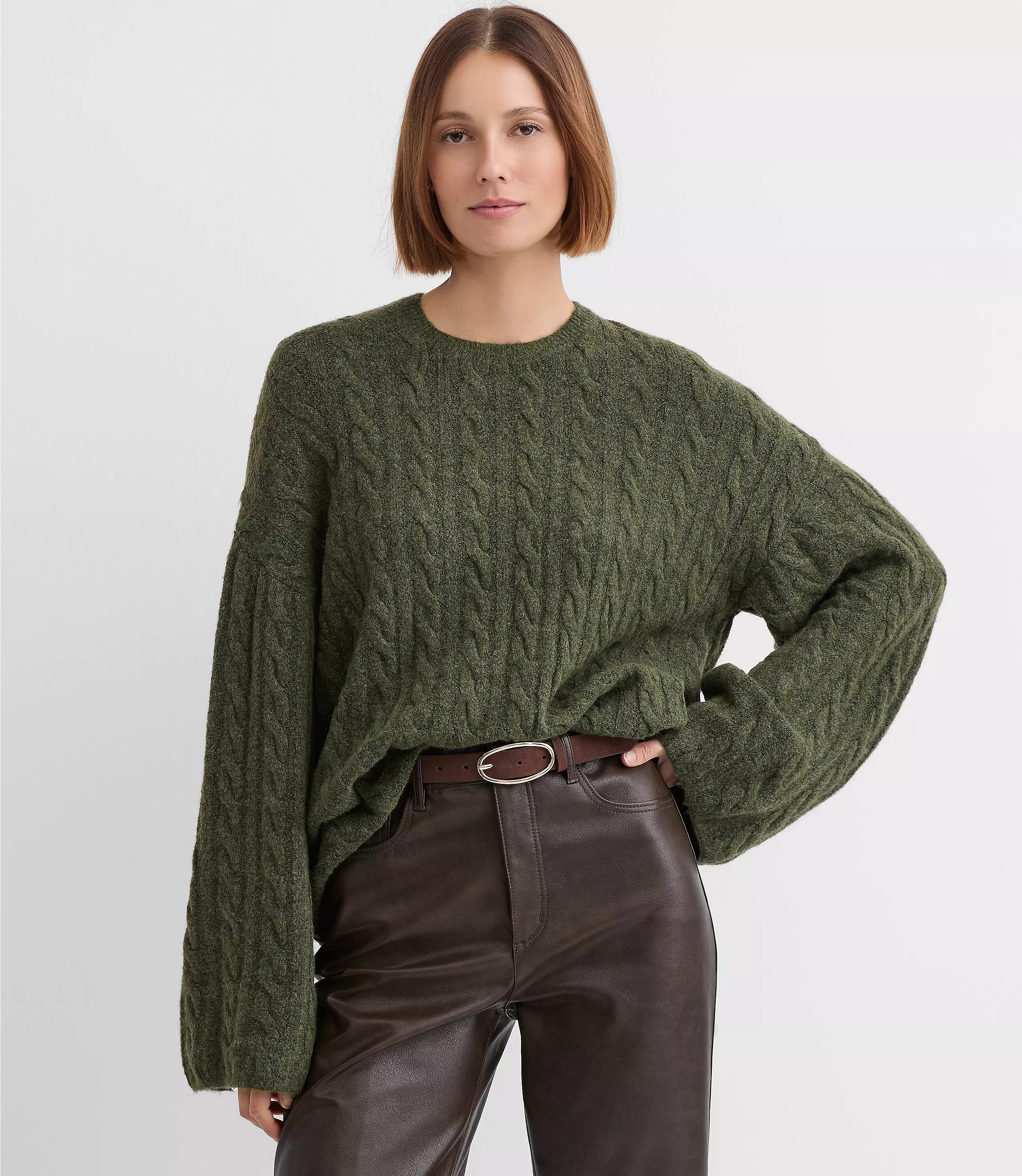 Heathered Wide Sleeve Cable Sweater | LOFT