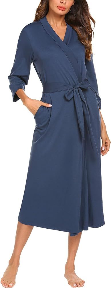 MAXMODA Women Kimono Robes Soft Long Robe Knit Bathrobe Sleepwear V-Neck Ladies Loungewear S-3XL | Amazon (US)