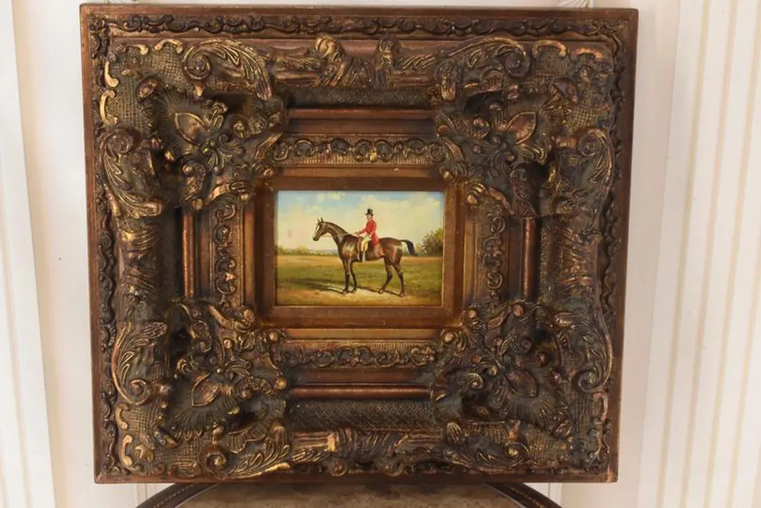 Jockey on Horse Painting – Oil on Wood, Golden Frame French Art | Etsy (US)