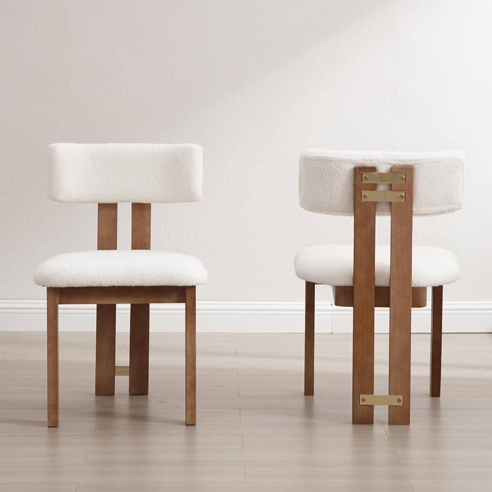 Boucle Dining Chairs Set of 2, Farmhouse Fabric Kitchen Chairs with Natural Hardwood Legs，Armle... | Amazon (US)
