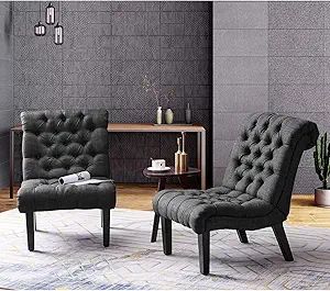 Alunaune Bedroom Chairs Armless Accent Lounge Chair Set of 2 Upholstered Tufted Sofa Backrest Fab... | Amazon (US)