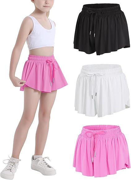 Witwot Butterfly Shorts Girls, 2-in-1 Teen/Kids Girls Flowy Shorts Skort for Running, Tennis, Dan... | Amazon (US)