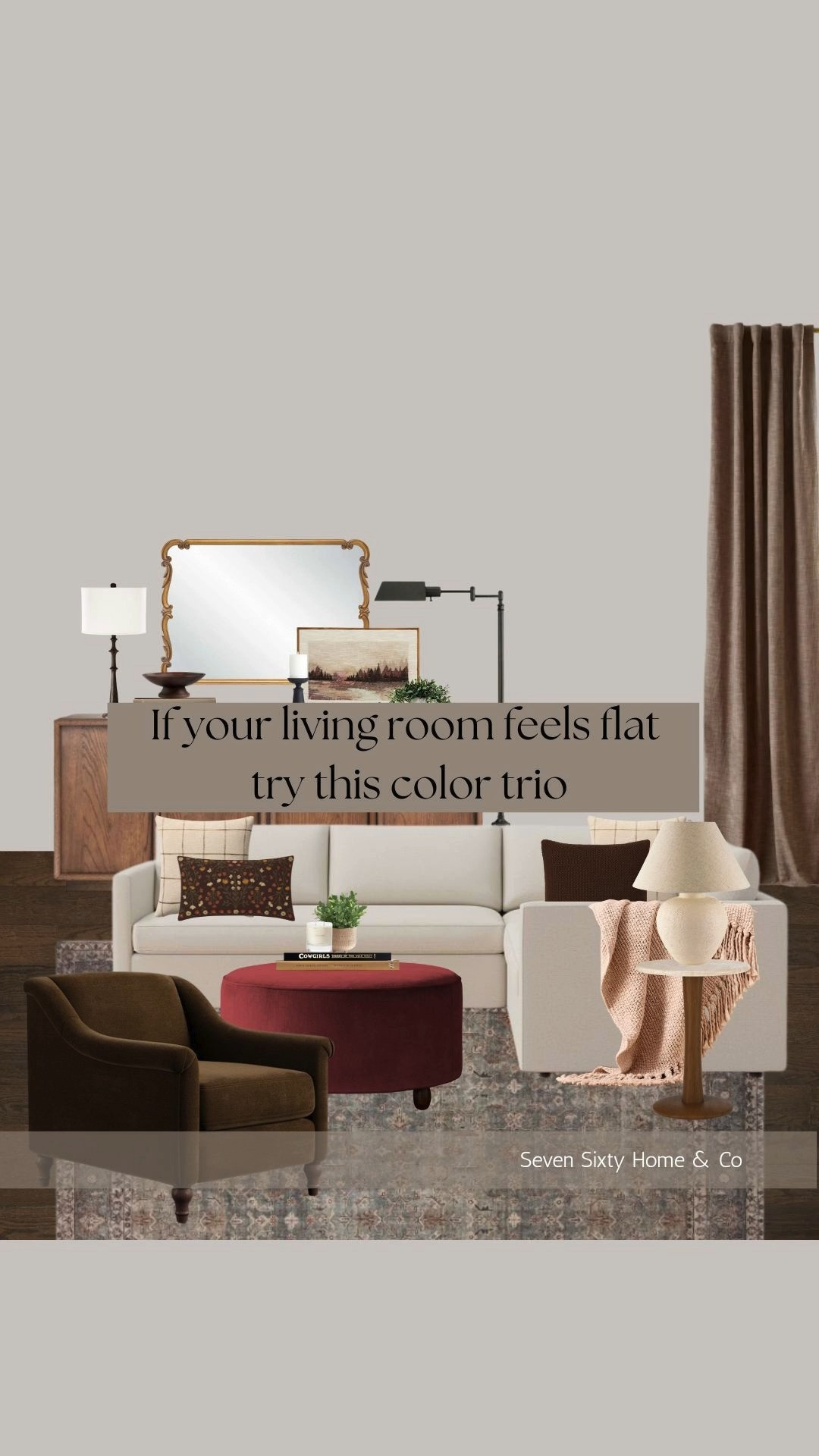 Warm Neutral Living Room with Merlot Ottoman & Espresso Accent Chair

Warm neutral living room design with a cream sectional sofa, rich espresso accent chair, merlot round ottoman, and a traditional wood console with layered mirrors. Cozy living room ideas for winter, small living room layout inspiration, warm neutral decor, traditional meets modern style, layered rugs living room, budget-friendly console styling, cozy corner setup, winter home refresh. Great for apartments, open concept living rooms, or family rooms needing a warm update. 

 

#LTKHome