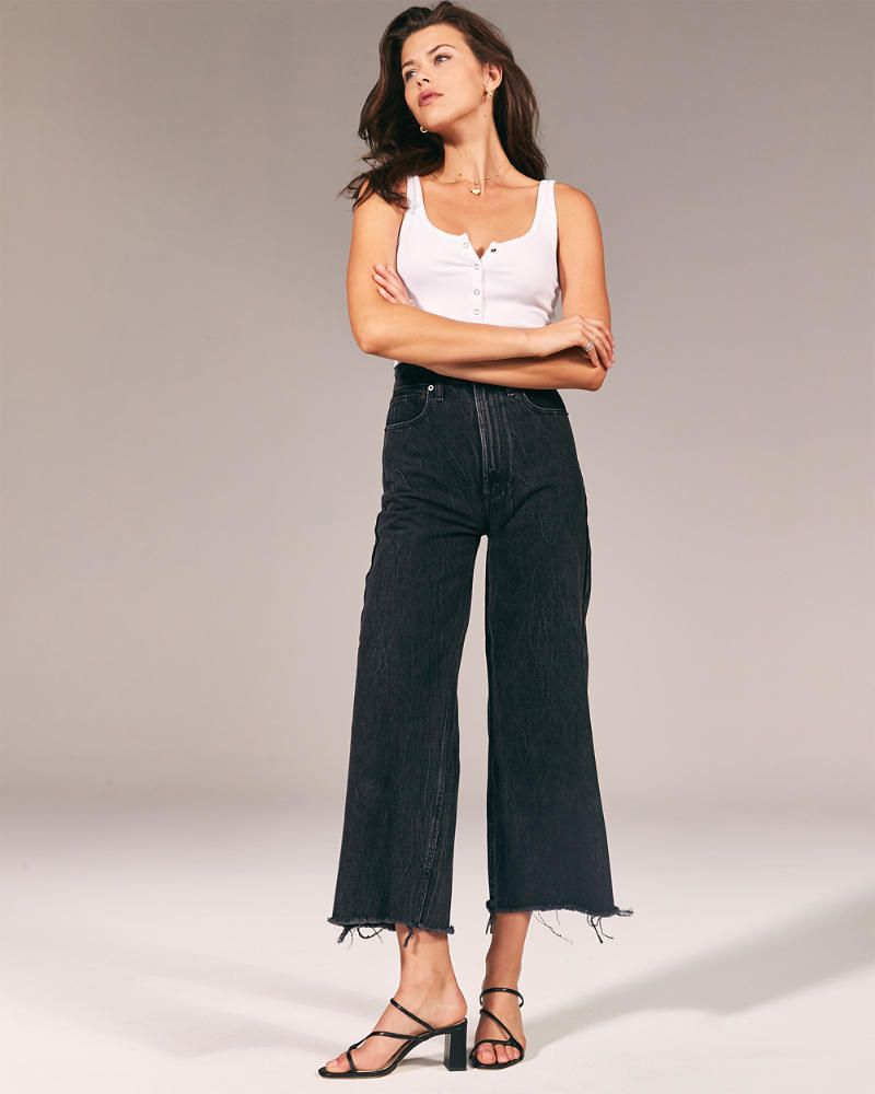 Ultra High Rise Cropped Wide Leg Jeans | Abercrombie & Fitch US & UK