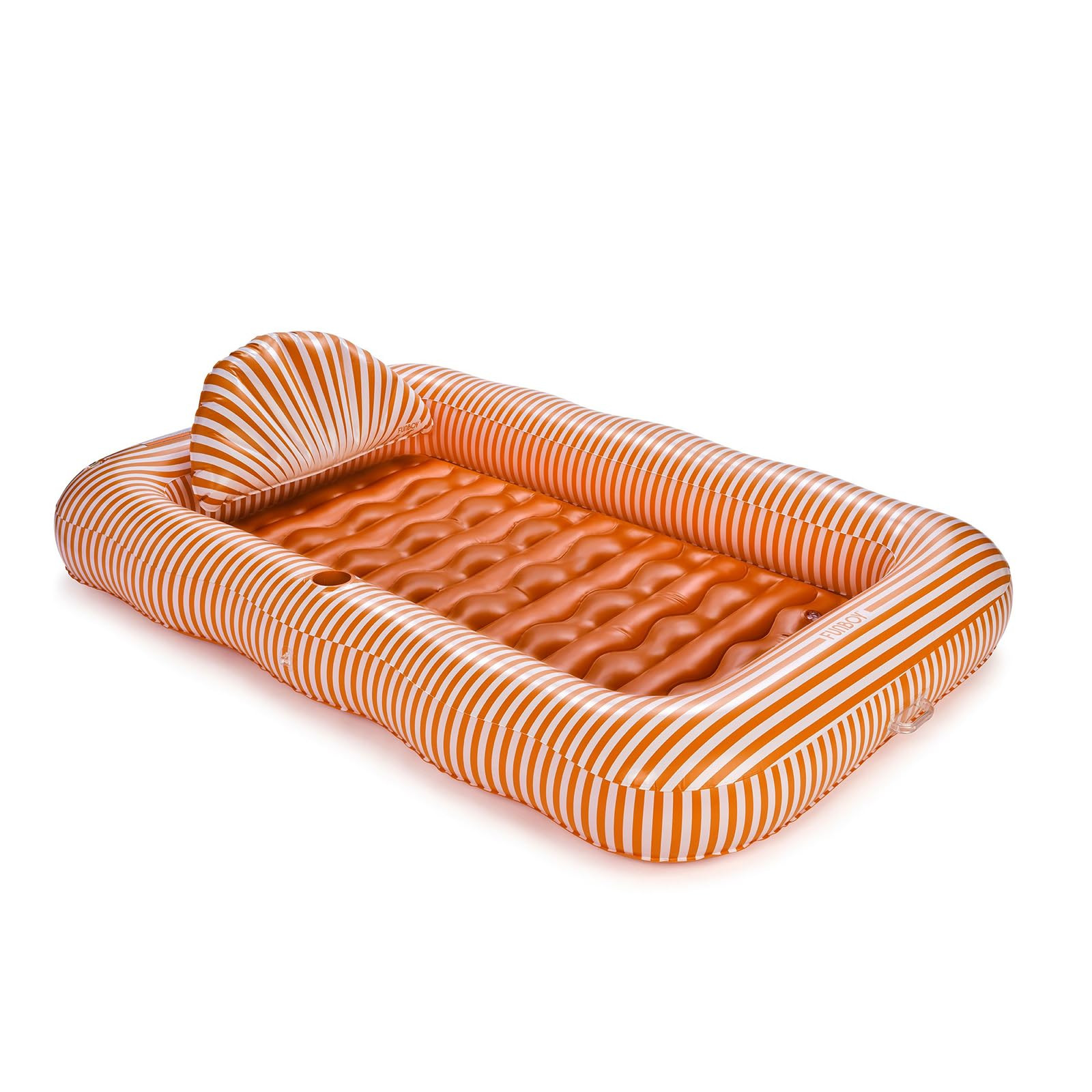 FUNBOY Tanning Pool Lounger Float Orange Stripe, XL 72" x 48" with Pillow and Large Cup Holder | Amazon (US)
