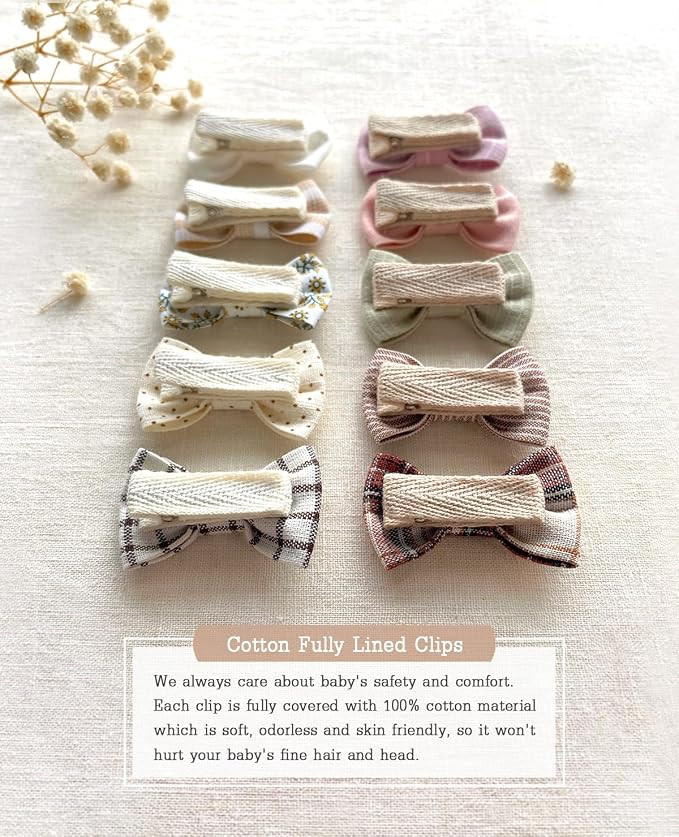 Baby Girls Hair Bow Clips, 20pcs Boutique Cotton Fully Lined Hair Pins, Non Slip Baby Barrettes A... | Amazon (US)