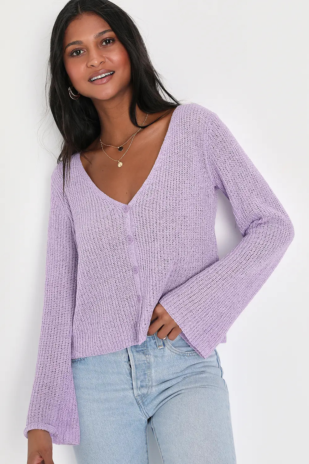 Springtime Sweetie Lavender Loose Knit Cardigan Sweater | Lulus
