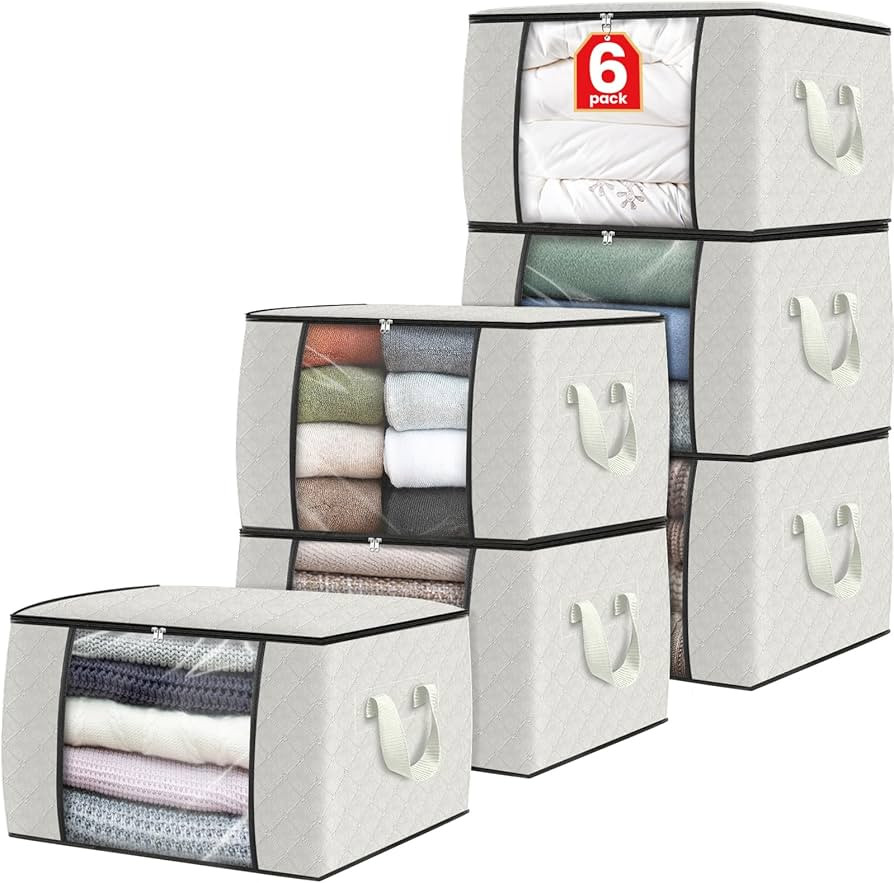 Fab totes 6 Pack Clothes Storage, Foldable Thick Fabric Blanket Storage Bags, Containers for Orga... | Amazon (US)