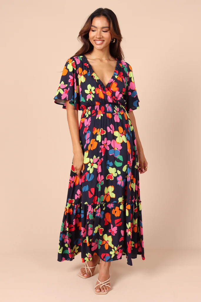Tibi Frill Neckline Maxi Dress - Black Floral | Petal & Pup (US)