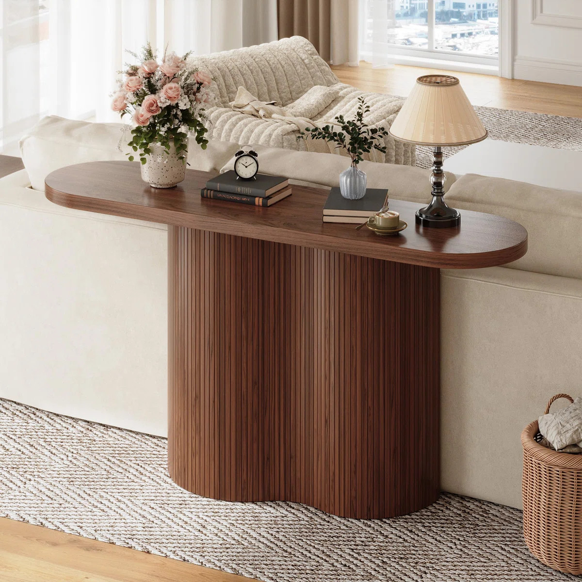 57.1'' Console Table With Classic Tambour Design, Extra Long Sofa Table For Hallway, Entryway, Li... | Wayfair North America