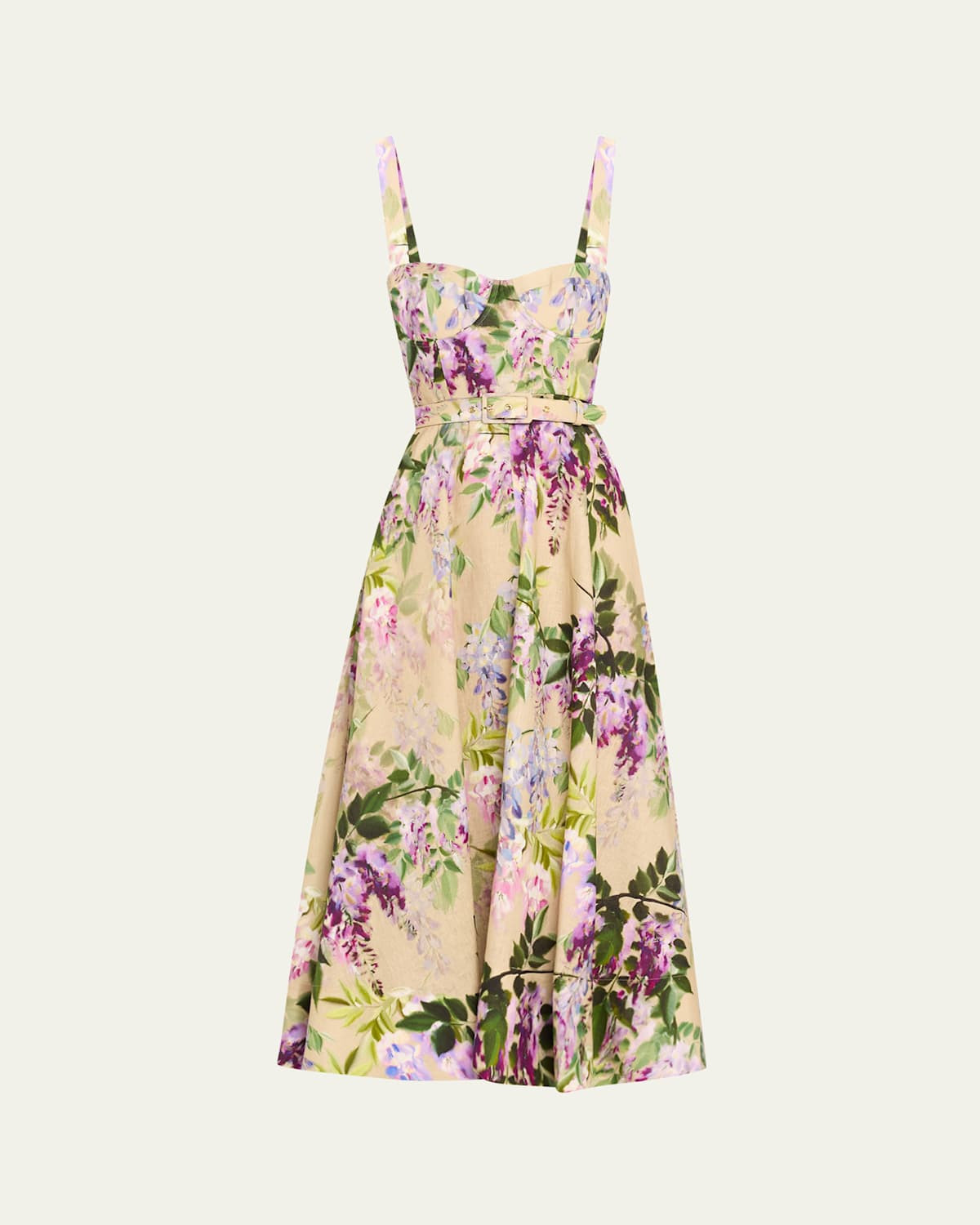 Calypso Sweetheart Bustier Floral Linen Midi Dress | Bergdorf Goodman