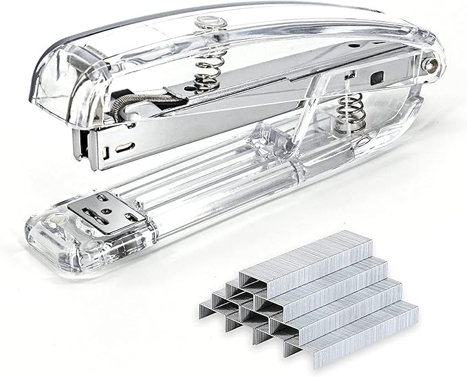 ULREON Office Stapler,Transparent Spring Powered Desktop Stapler with 1000 Pieces Staples - Silve... | Amazon (US)