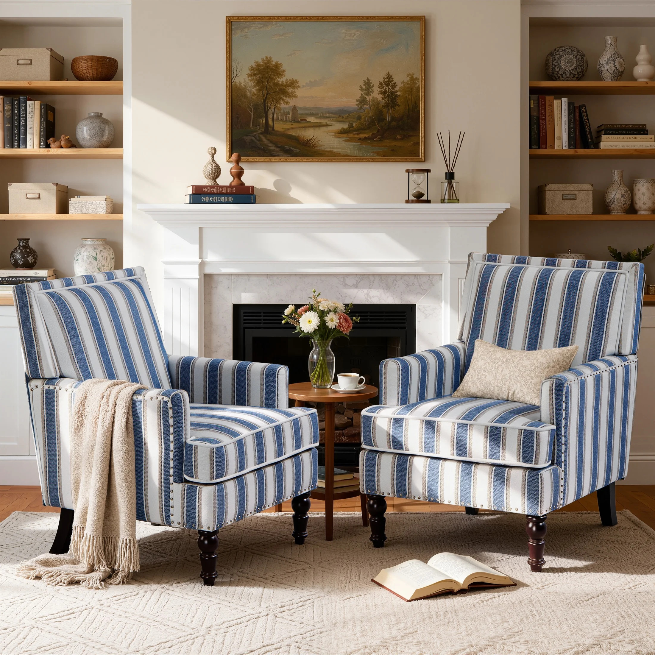LegaHome Mid Century Moderno Armchair de Tela de Lino con Patas y Almohada de Madera Maciza, Blan... | Walmart (US)