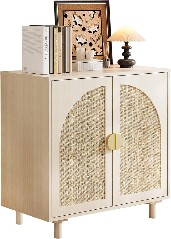 Rattan Cabinet, Storage Sideboard with 2 Doors, Beige Boho Buffet with Adjustable Shelf, Premium ... | Amazon (US)