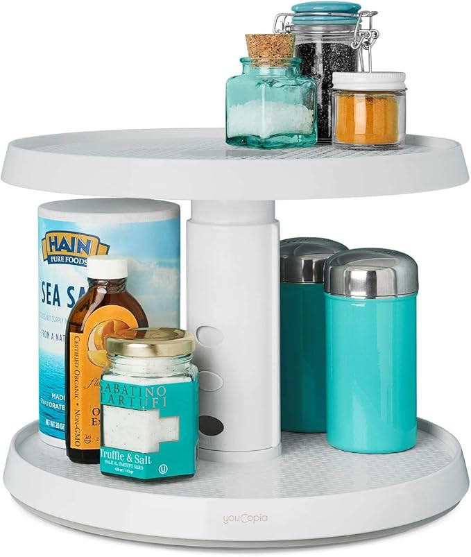 YouCopia 2-Tier Height Adjustable Crazy Susan Kitchen Cabinet Turntable and Spice Organizer | Amazon (US)