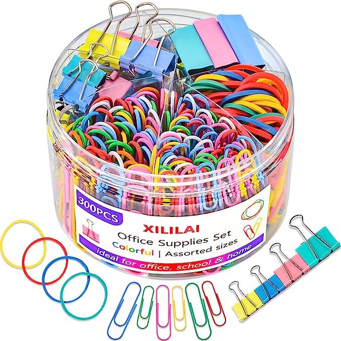 Paper Clips Binder Clips, Colored Office Clips Set - Assorted Sizes Paperclips Paper Clamps Rubbe... | Amazon (US)