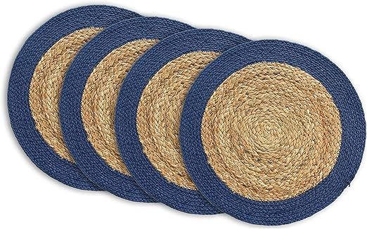 CHARDIN HOME Round Verona Woven Jute & Cotton Braided PLACEMAT (Set of 4), Size -15 inch, Round, ... | Amazon (US)