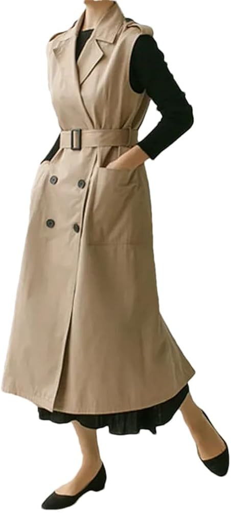 Dvbfufv Women Sleeveless Trench Vest Coat Women Long Vest Jacket Women Double-Breasted Cardigan W... | Amazon (US)