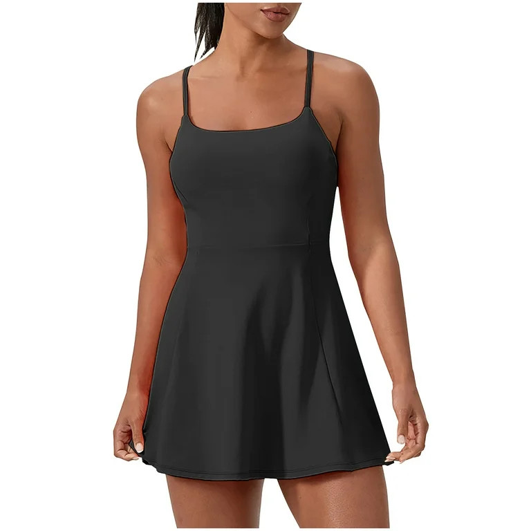 Htigea Womens Tennis Mini Dress with Built-in Bra Summer Spaghetti Strap Cross Back Workout Dress... | Walmart (US)