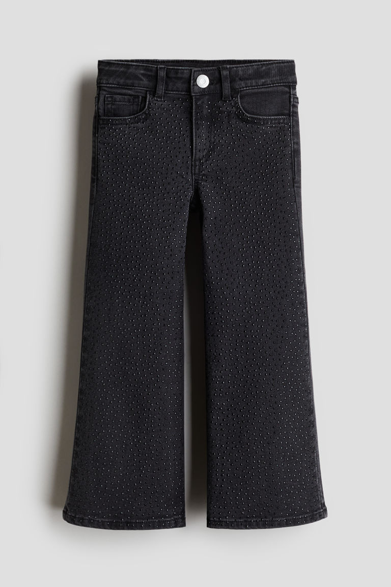 H & M - Rhinestone-Embellished Wide Leg Jeans - Black | H&M (US + CA)