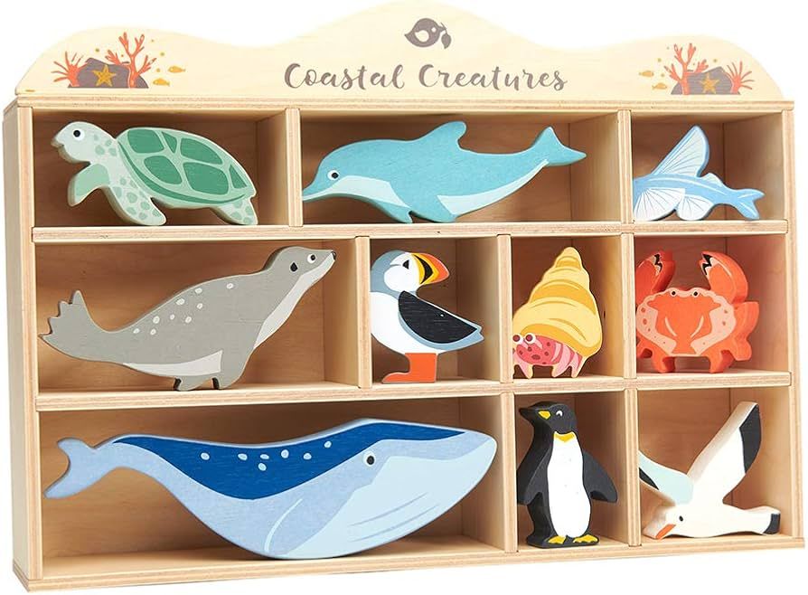 Tender Leaf Toys Coastal Creatures – 8 Wooden Ocean Animal Figurines with a Display Shelf - Cla... | Amazon (US)