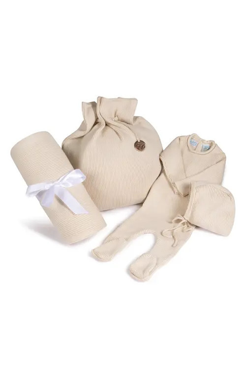 Feltman Brothers Ribbed Knit Footie, Bonnet, Blanket & Gift Bag Set in Ecru at Nordstrom, Size 0-3M | Nordstrom